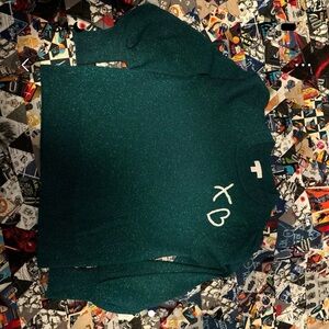 LC Lauren Conrad Teal Sparkle Crewneck Sweater with Embroidered Detail